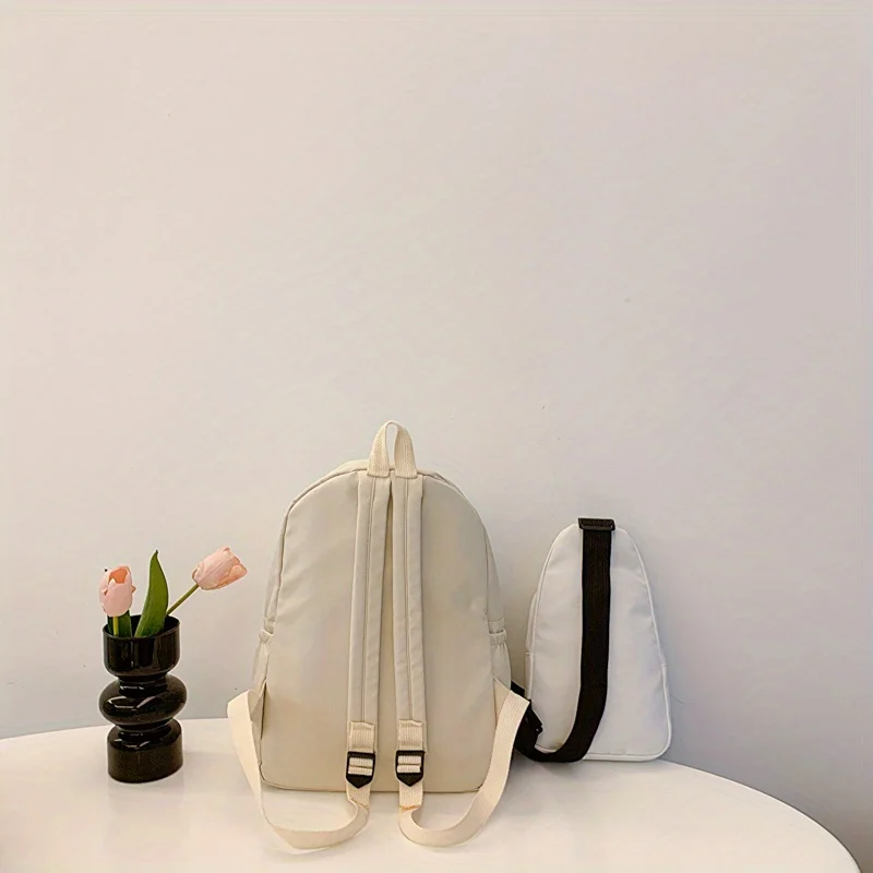 2pcs Bagset back to school Nylon Women Backpack Female Travel Bag Solid Color Large Capacity School Season Casual Schoolbag