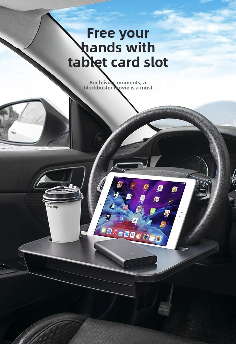 Universeller Auto-Laptop-Tisch für das Lenkrad, tragbarer Auto-Schreibtisch, Ess- und Getränkehalter, Auto-Sitzlücken-Aufbewahrung – Detail 5