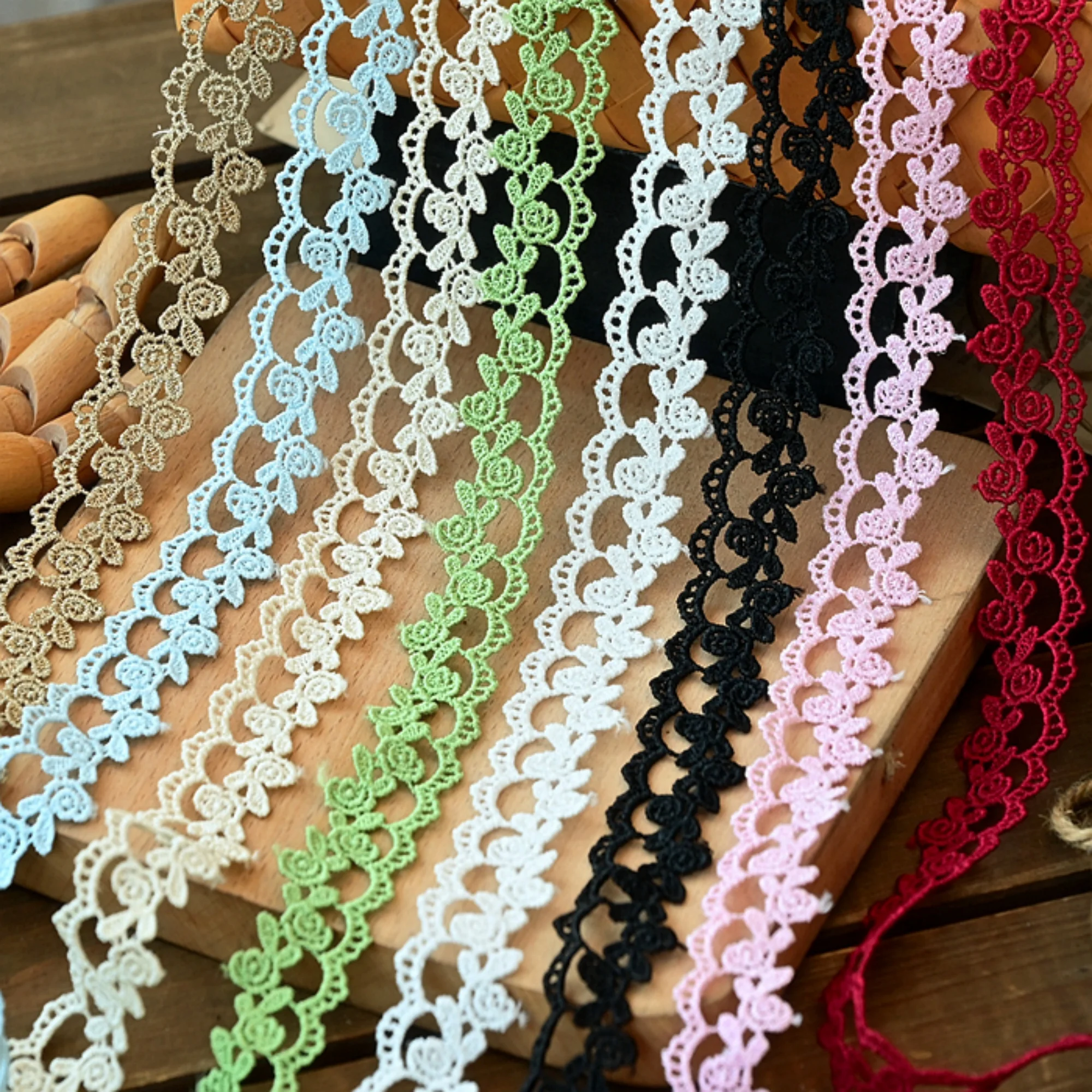 

2 Yards Width 2.5cm ivory/black light yellow red green gold lace trim,cotton lace trim,scalloped trim lace for DIY dress,For flo