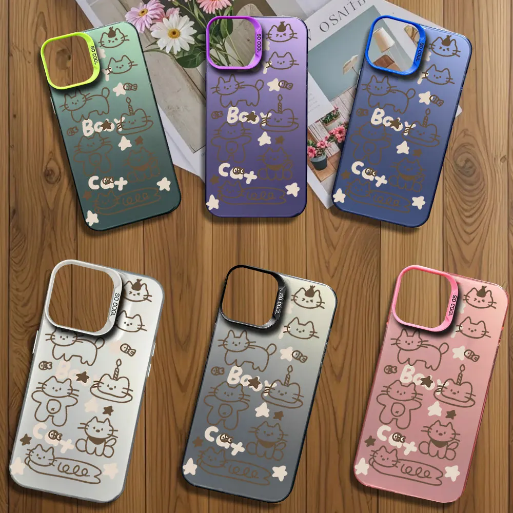 Funny Cute Sketch Cat Animal Printstream Phone Case for iPhone 12 11 13 IMD 14 15 16 Max Pro Plus Laser Cover