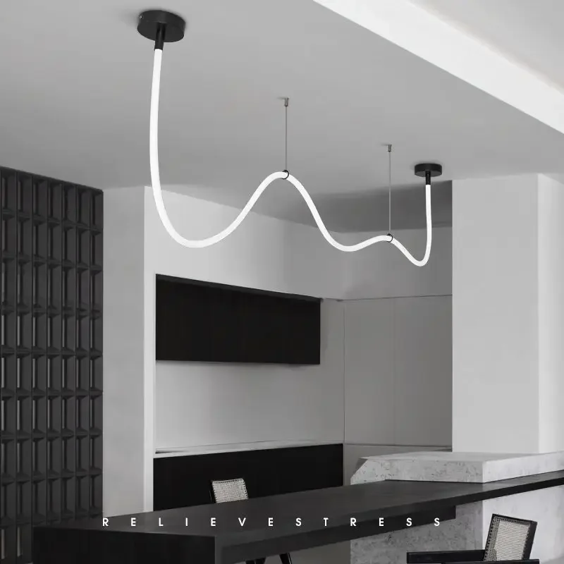 2025 360 Degree Lighting Living Room Pendant Lamp High Loft Line Chandelier Light Silicone Tube Kitchen Dining Table Hanging Lam