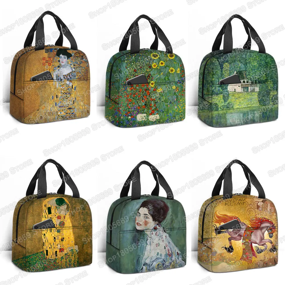 Sac à lunch imprimé Klimt pour femme, sac isotherme portable, boîte à lunch, fourre-tout, sacs de pique-nique, célèbre baiser de peinture à l'huile par GustAbility