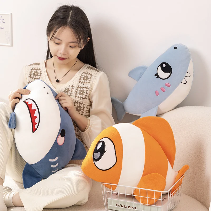 

1pc 40/50cm Shark Clownfish Dolphin Ocean Series Plush Toy Throw Pillow Learning Office Seat Cushion Padded Soft