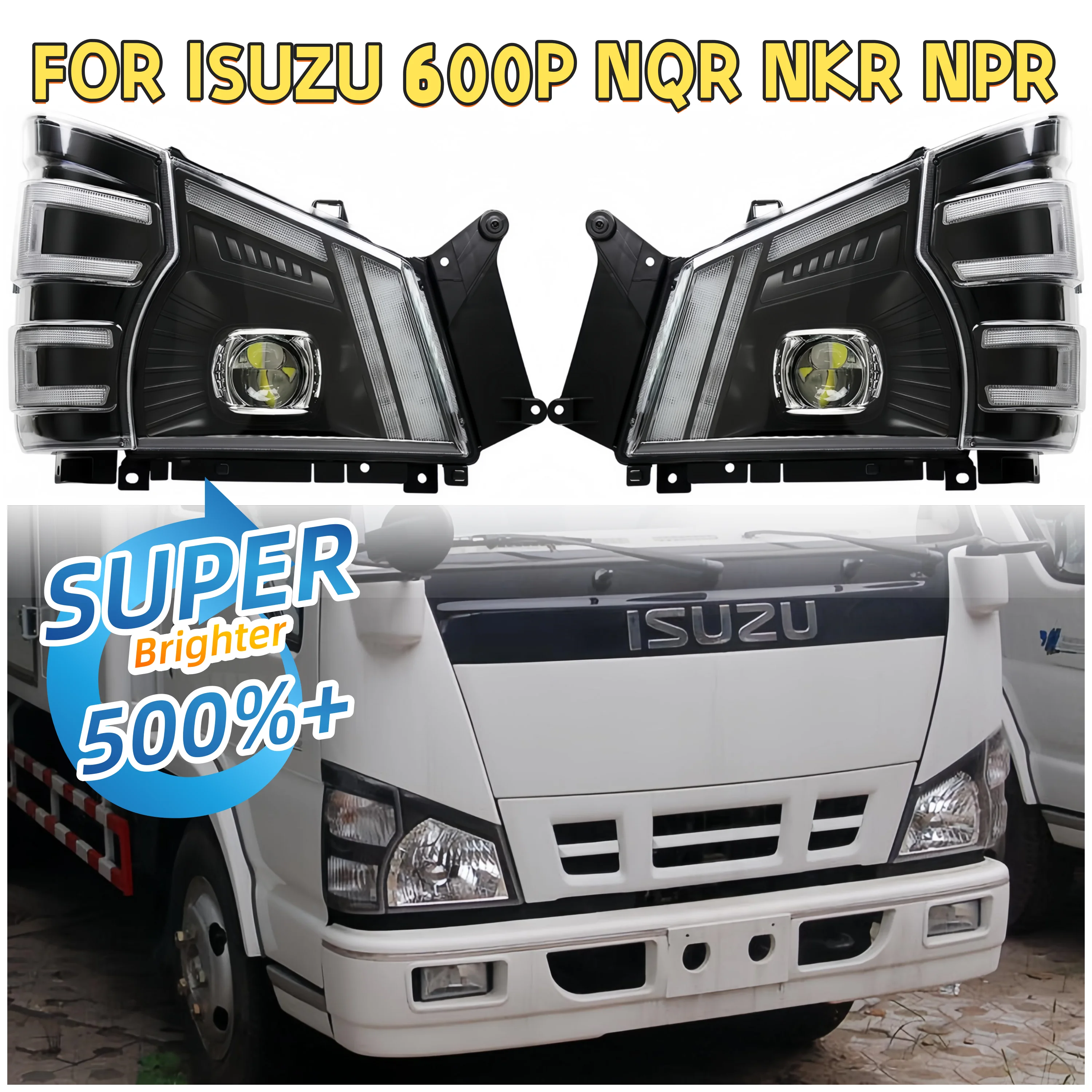 1Pcs 12V24V Full LED Headlights Signal lights Compatible With ISUZU 600P NKR NQR NPR N-Series Upgraded Dynamic Day RunningLight