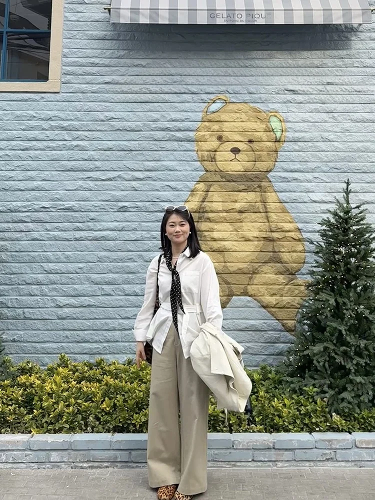 

Брюки с высокой талией и широкими штанинами в корейском стиле, для офиса, с оборками по низу, 50% хлопок, 50% лиоцелл, с декоративными карманами, прямой крой