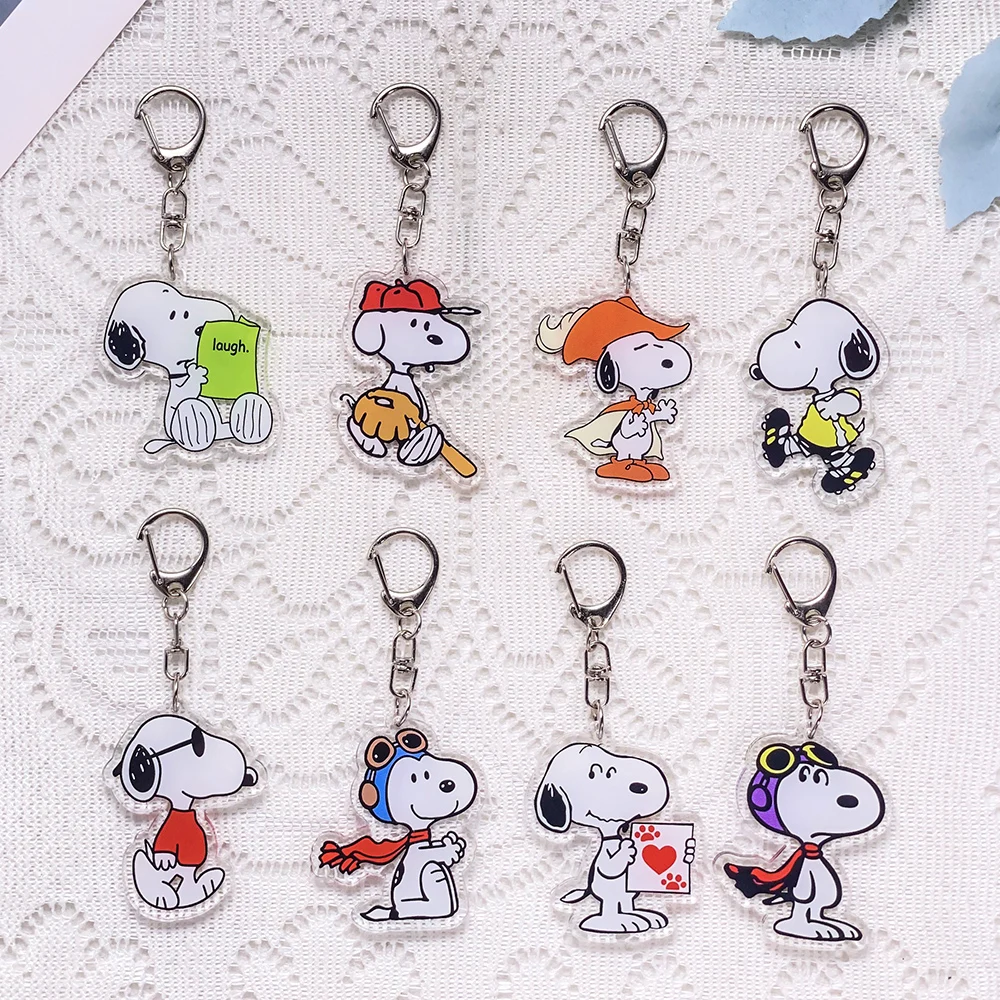 1/13Pcs Cartoon Snoopy Accessories Cute Car Keychain Acrylic Keyrings Bag Charms Backpack Pendant Prop Decoration Friends Gifts