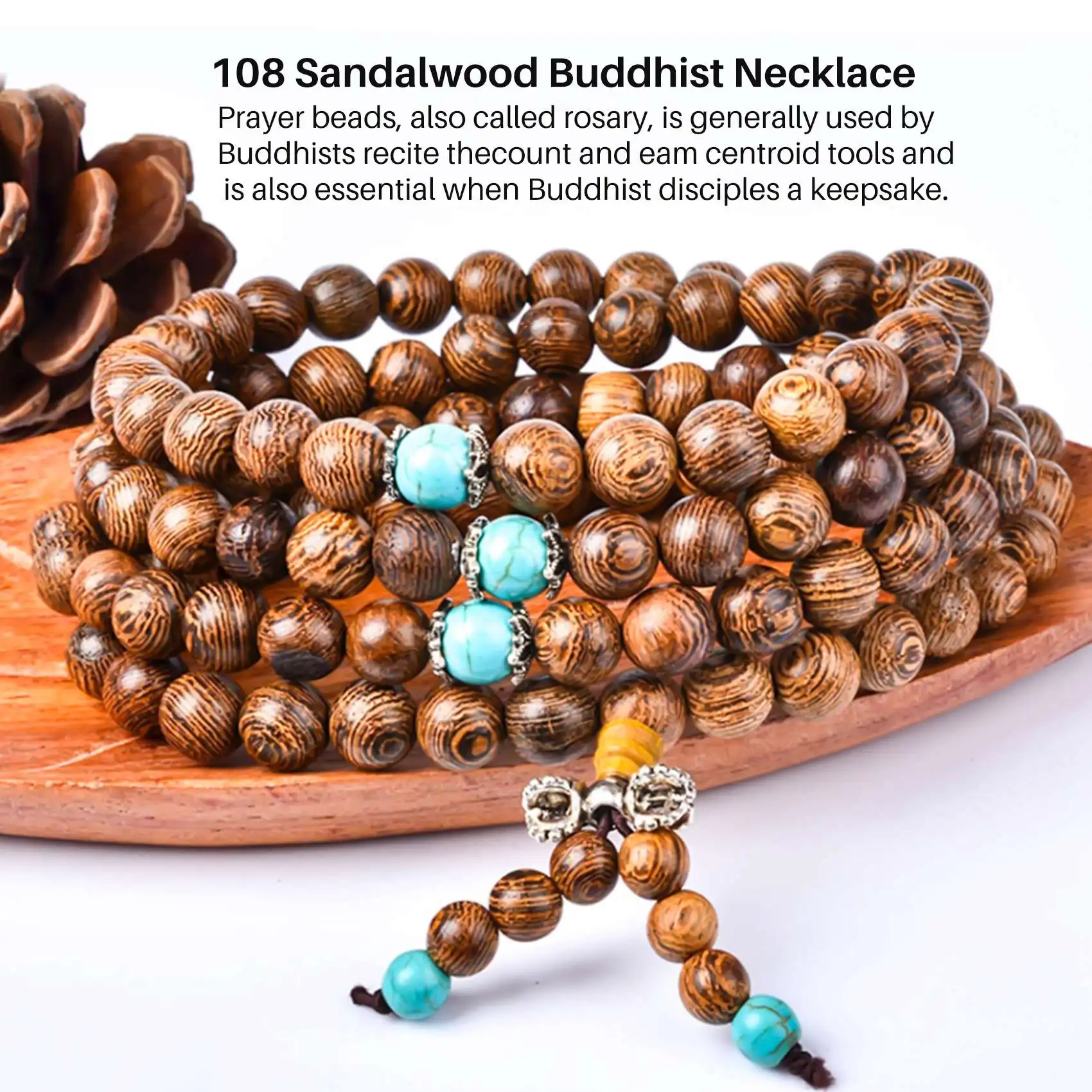 ABQR NEW 108 Sandalwood Buddhist Buddha Meditation Prayer Bead Bracelet Necklace