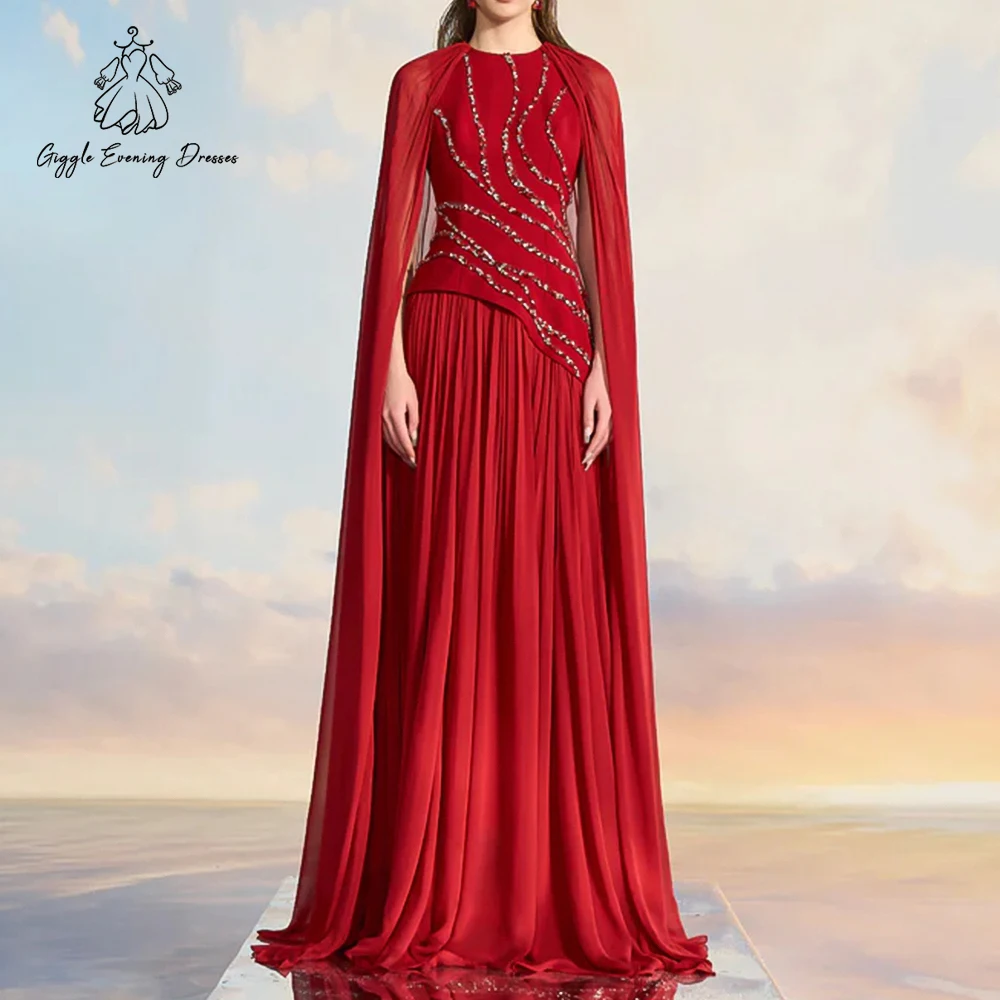 

Giggle Элегантное красное шифоновое вечернее платье трапециевидной формы с овальным вырезом и драпировкой с короткими рукавами и бисером Роскошное платье для выпускного вечера для торжественных случаев по индивидуальному заказу