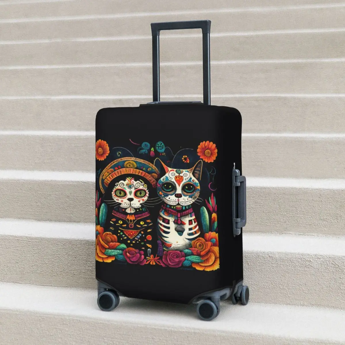 يوم الموتى هريرة القط السكر الجمجمة ضياء دي لوس Muertos غطاء حقيبة حماية مرونة السفر الأمتعة حامي يغطي