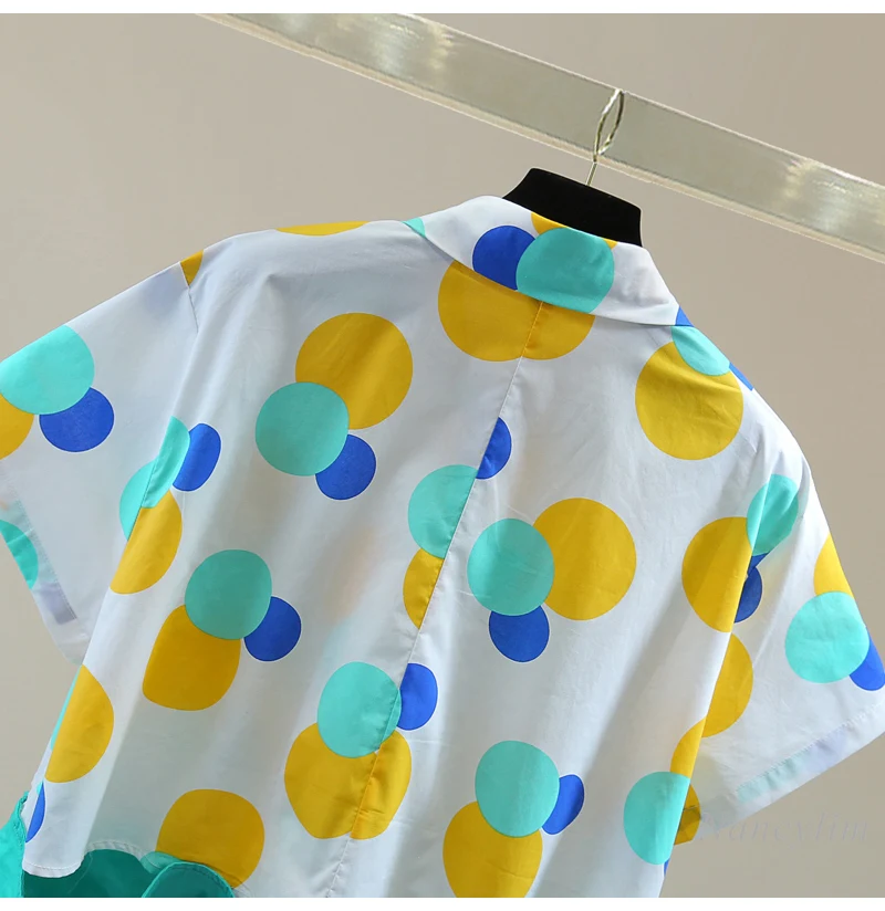 Bohemian Color Polka Dot Pullover Short-sleeved Shirt Women 2025 Summer Vacation Loose and Thin Wavy Edge Splicing Hollow Blouse
