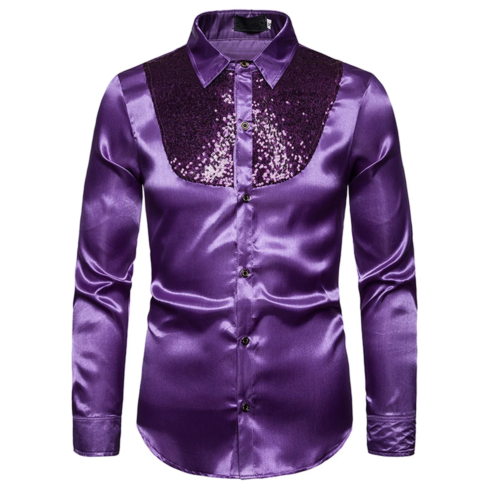 New Men's Shirt Sequined Performance Nightclub Men's Host MC Men's Lapel Long Sleeve Solid Color Shirt Mens Dress Shirts