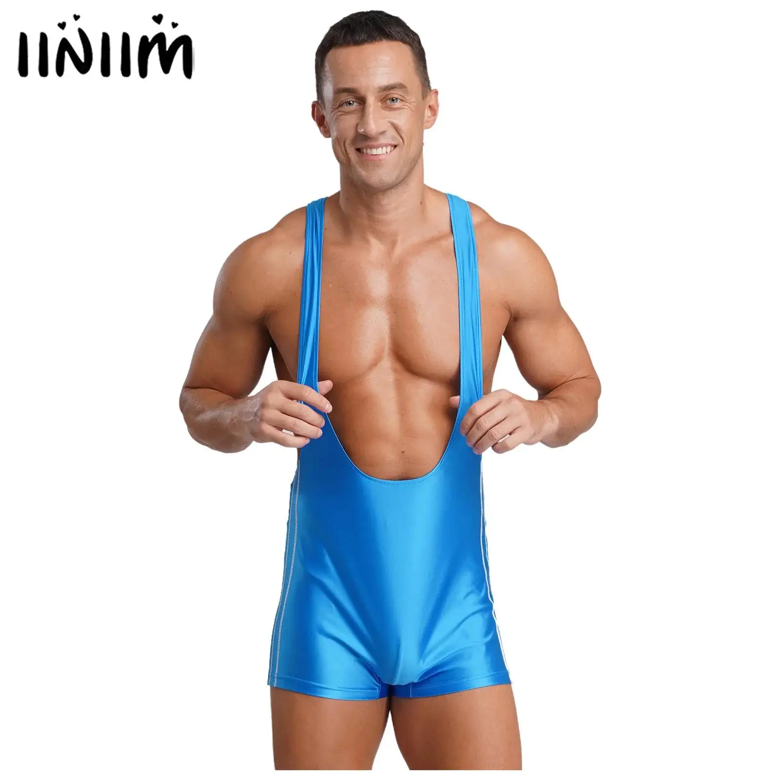 

Mens Lingerie Glossy Singlets Wrestling Bodysuit Swimsuit One Piece Hollow Out Open Butt Boxer Shorts Leotard Jumpsuit Swimwear