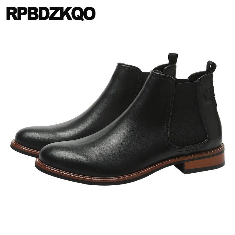 Short Winter 2022 Booties Fur Slip On Boots Fall Stylish Full Grain Leather British Style Ankle Chelsea Flat Men Casual Shoes