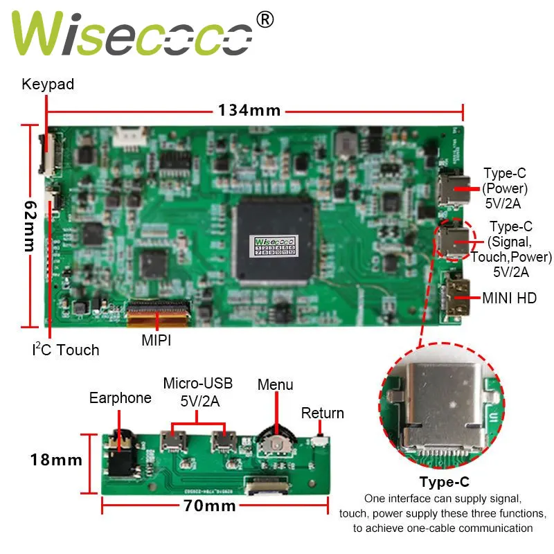 Imagem -06 - Wisecoco-monitor Lcd Touch Screen Isdn Usb-c Driver Board Linux Raspberry pi Game Box tv Box 2k 2560x1600