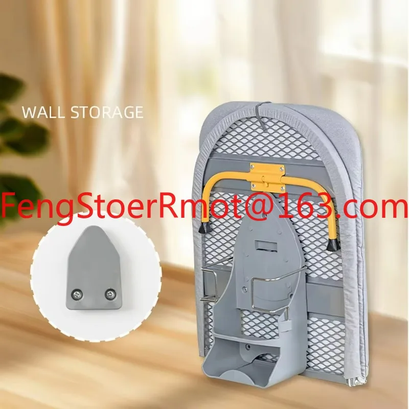 Folding Desktop Ironing Board, Wall-mounted Steel Mesh with Iron Stand, Space Saving, Convenient Laundry Hooks