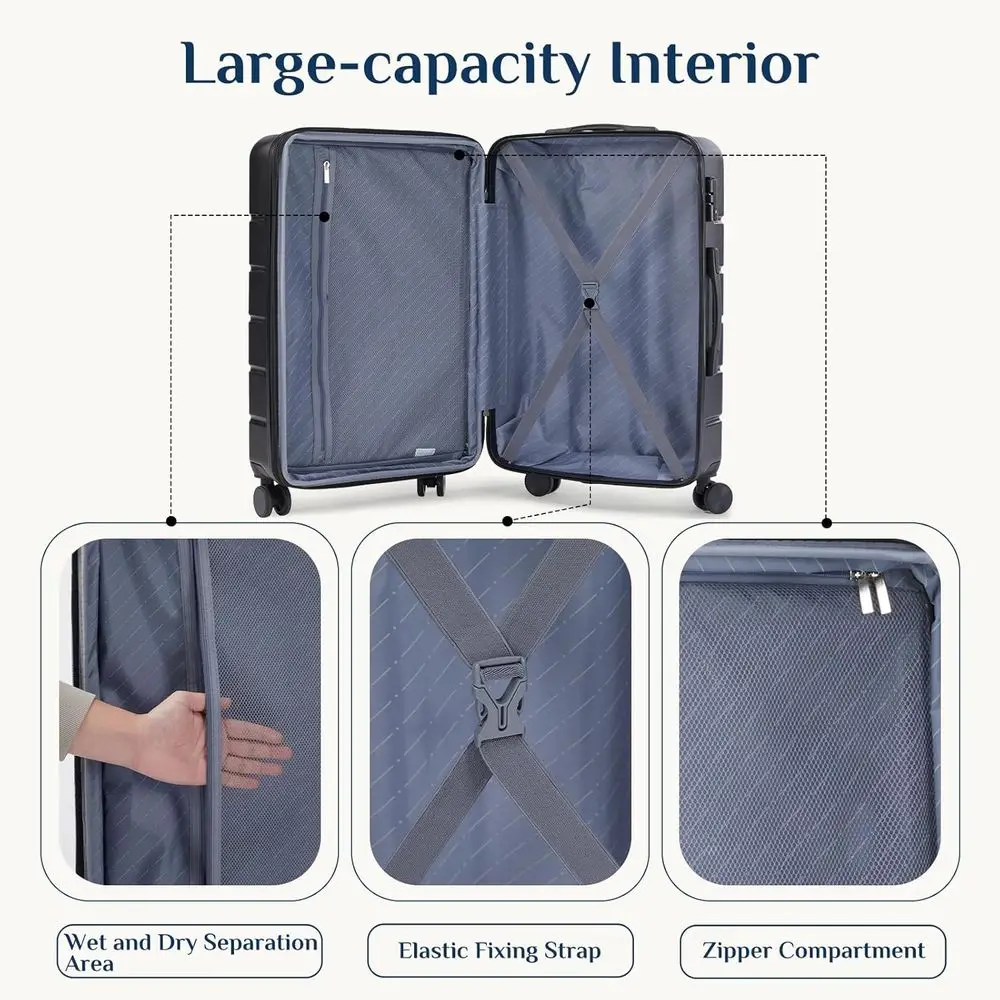 20 Lightweight Expandable Hardshell Suitcase with TSA Lock, ABS Material, Double Spinner Wheels, Black