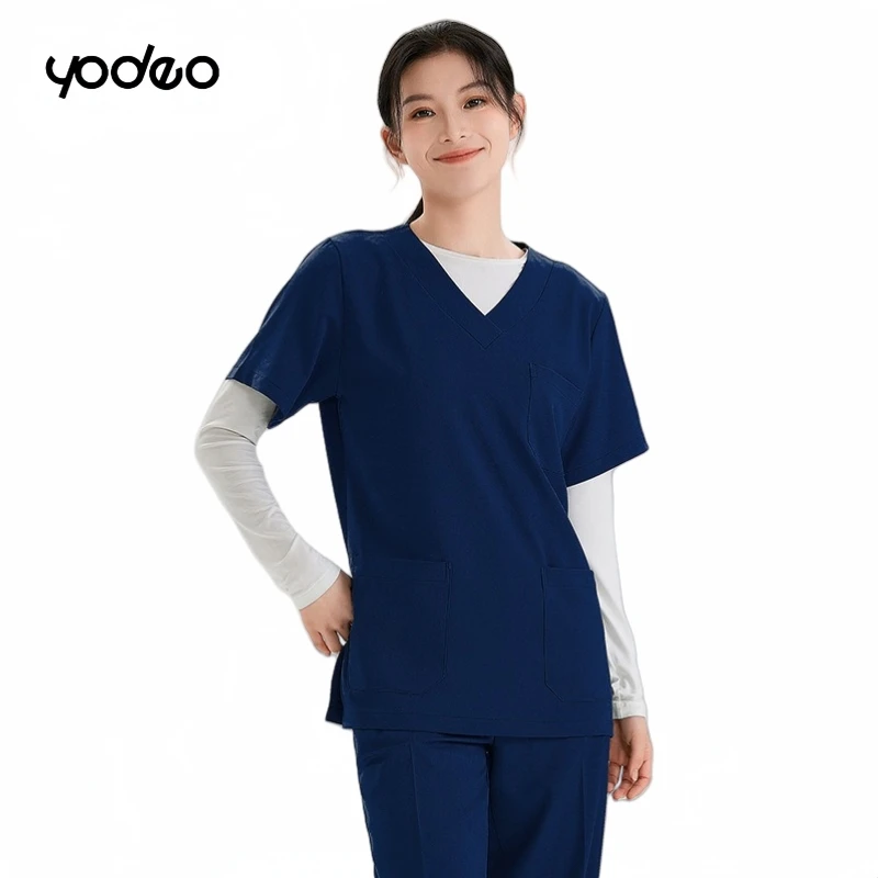 High quality uniforms medical nurse uniforms short sleeved suits men women modern V-neck tops and pants hospital work uniforms