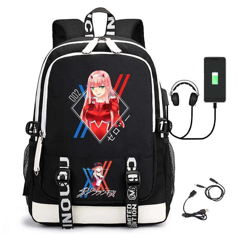 Men's backpack zero two printed usb rechargeable multifunctional waterproof nylon casual bag