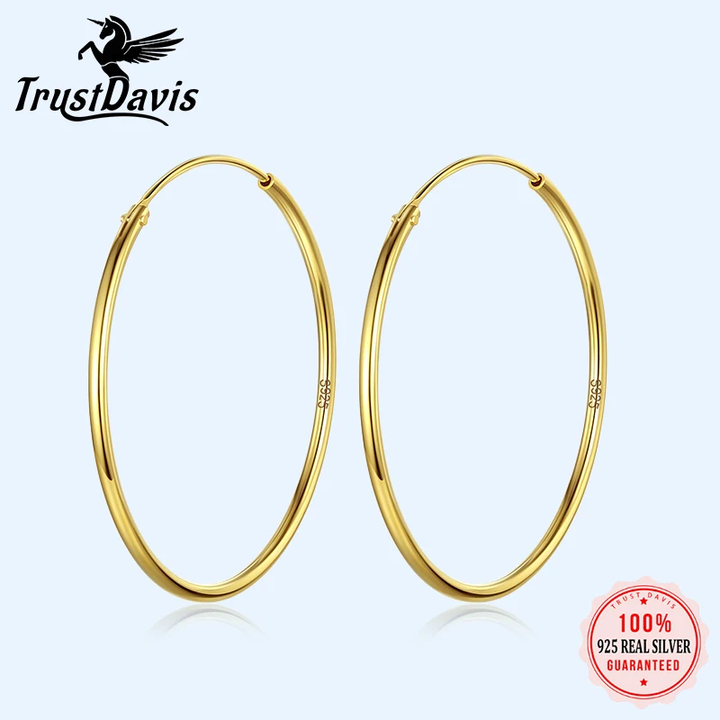 TrustDavis Real 925 Sterling Silver Earring Fashion Simple Korean Hoop Earrings For Women Charming Chic Party Fine Jewelry DD455