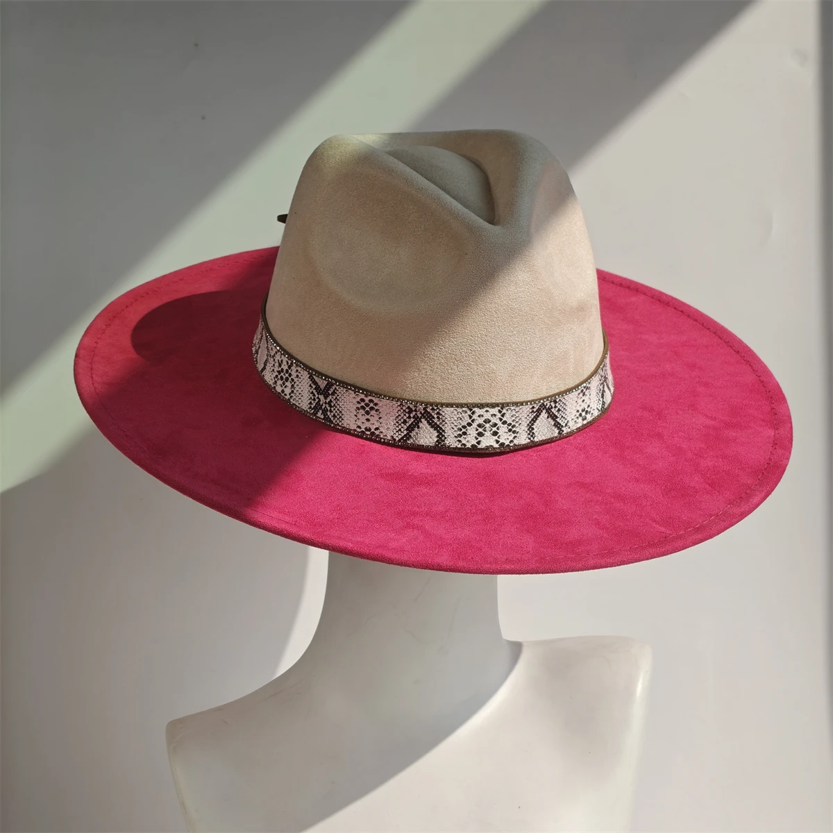 Rhinestone Accessories Two-tone Suede Wide-brimmed Fedora Hat Women's Men's Church Jazz Hat Panama Hat Autumn/Winter Style