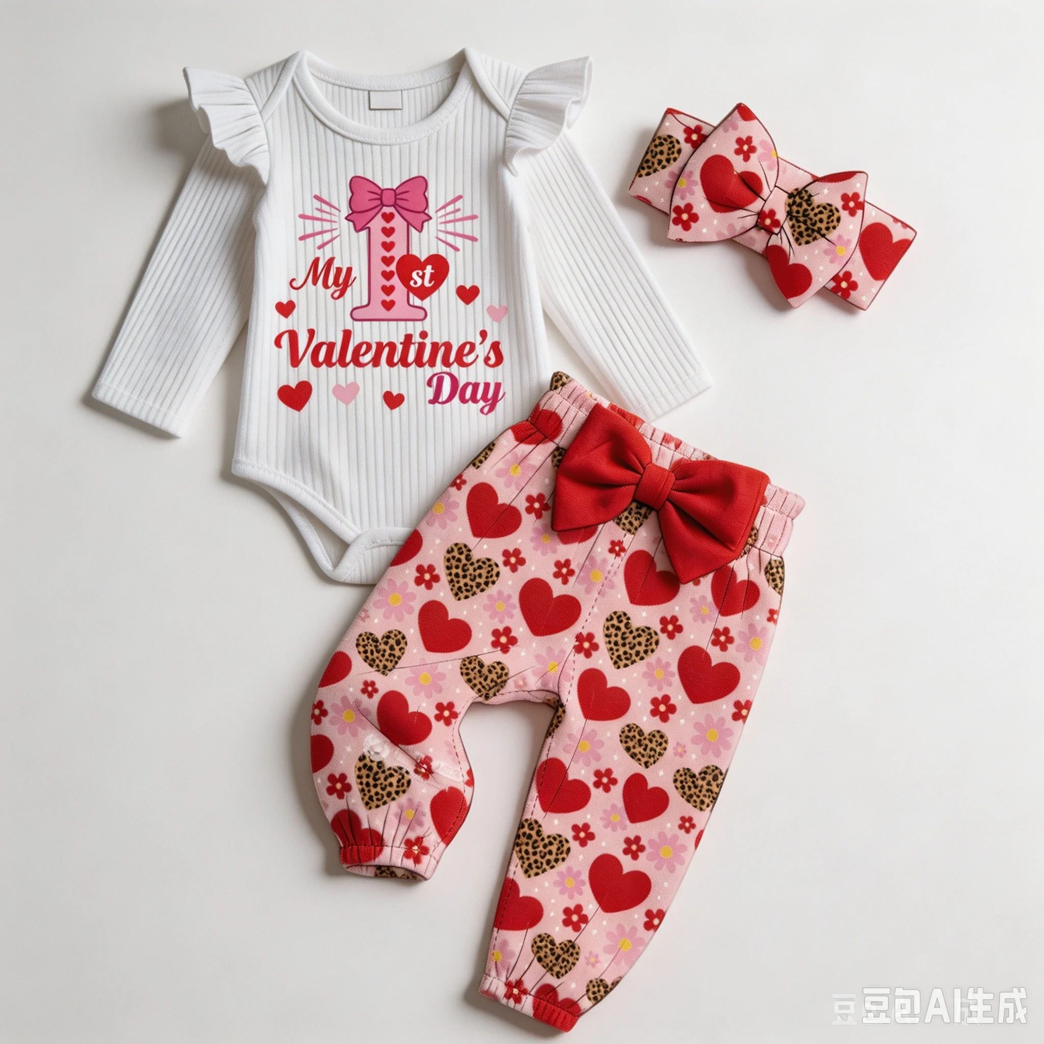 Baby Girl Valentines Outfits Letter Print Long Sleeve Romper Pants Headband