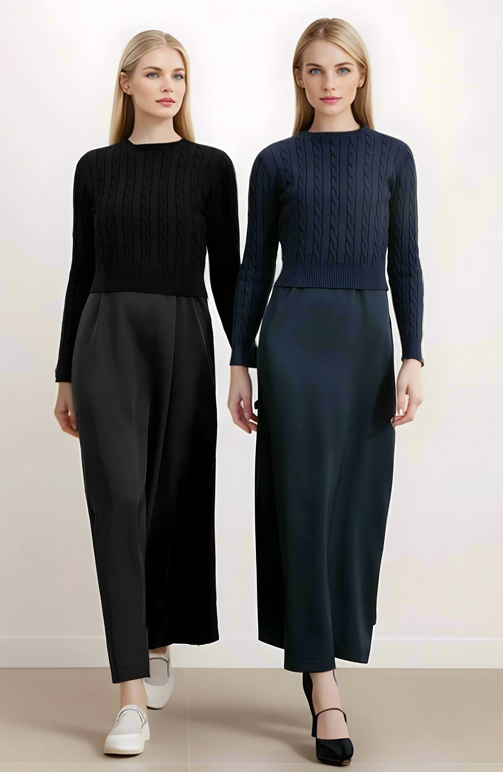 Autumn Winter Women Long Dress Suit Solid Color Mahua Knit Pullovers Sweater And Casual Maxi Dress Female Casual Outwear