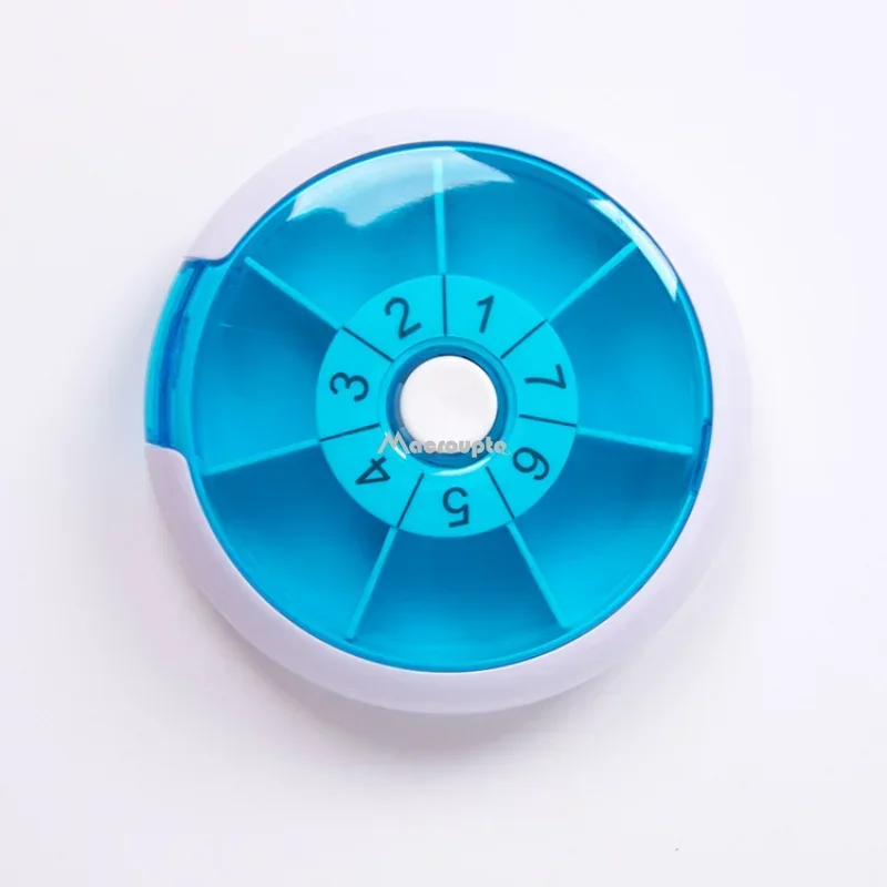 Portable Pill Box Weekly Blue Color Rotating Points Drug Carry with You Mini Medicine Boxs Medicine German Travel Pillbox