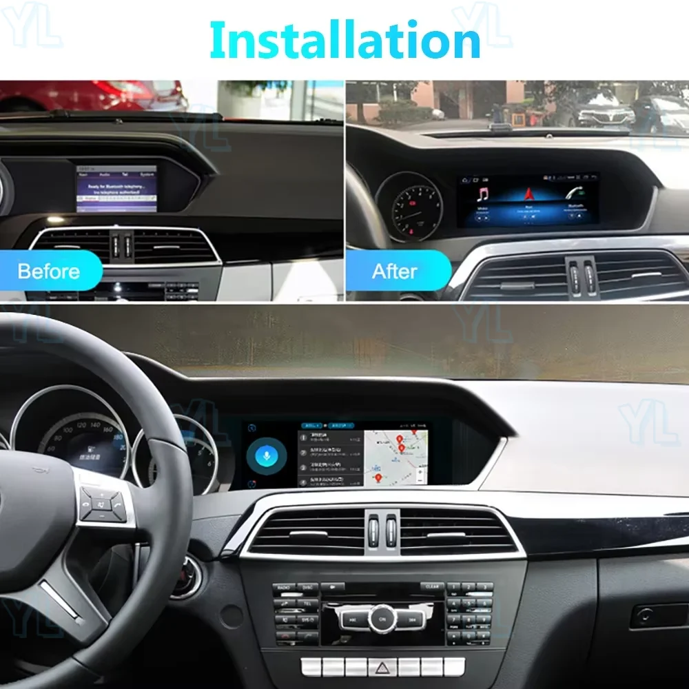 New Upgrade Android 14 Auto Radio Carplay For Mercedes C Class W204 2011-2014 Car Multimed Player Screen BT WIFI Stereo GPS Navi