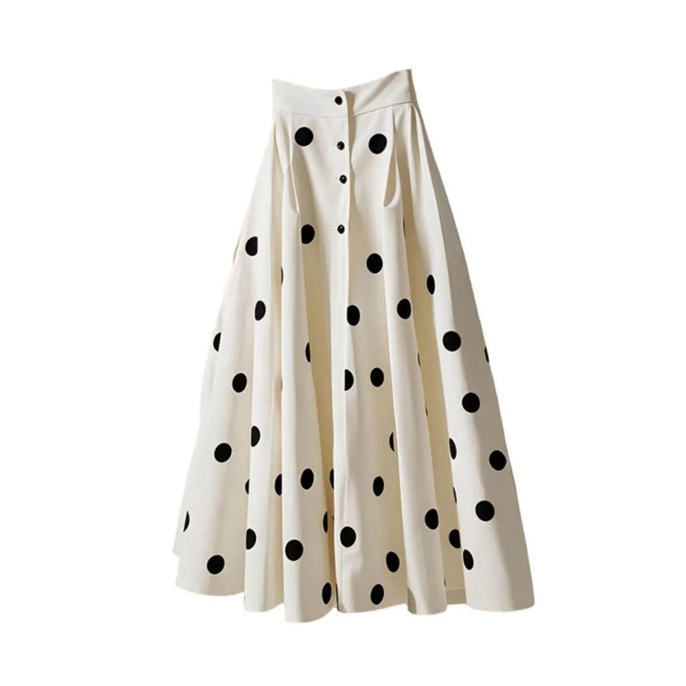 SuperAen 2026 Spring and Summer New Korean Style Sweet White Polka Dot A-line Skirts for Women Long Skirts