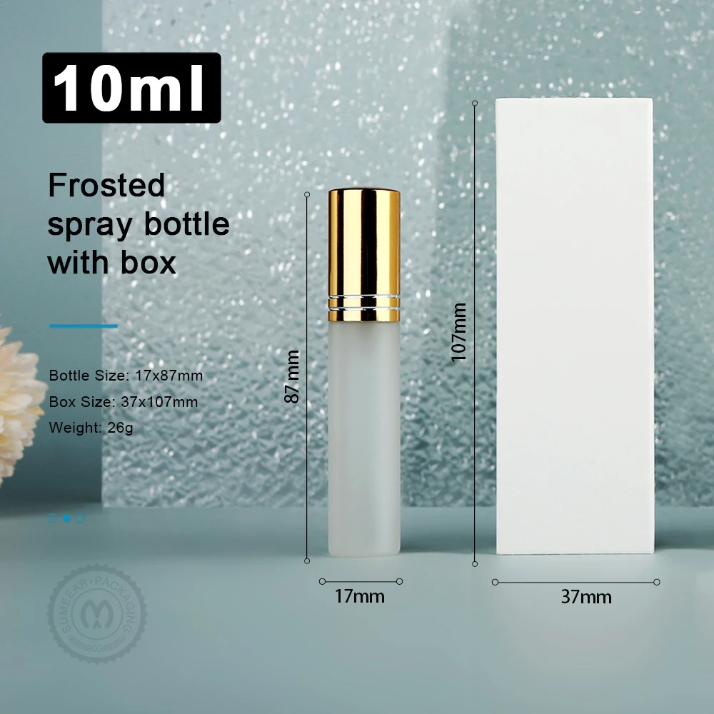 30/50 Pieces of 10ml Press-Type Aluminum Nozzle Frosted Glass Perfume Spray Bottles, Washable and Reusable, with Exquisite Boxes