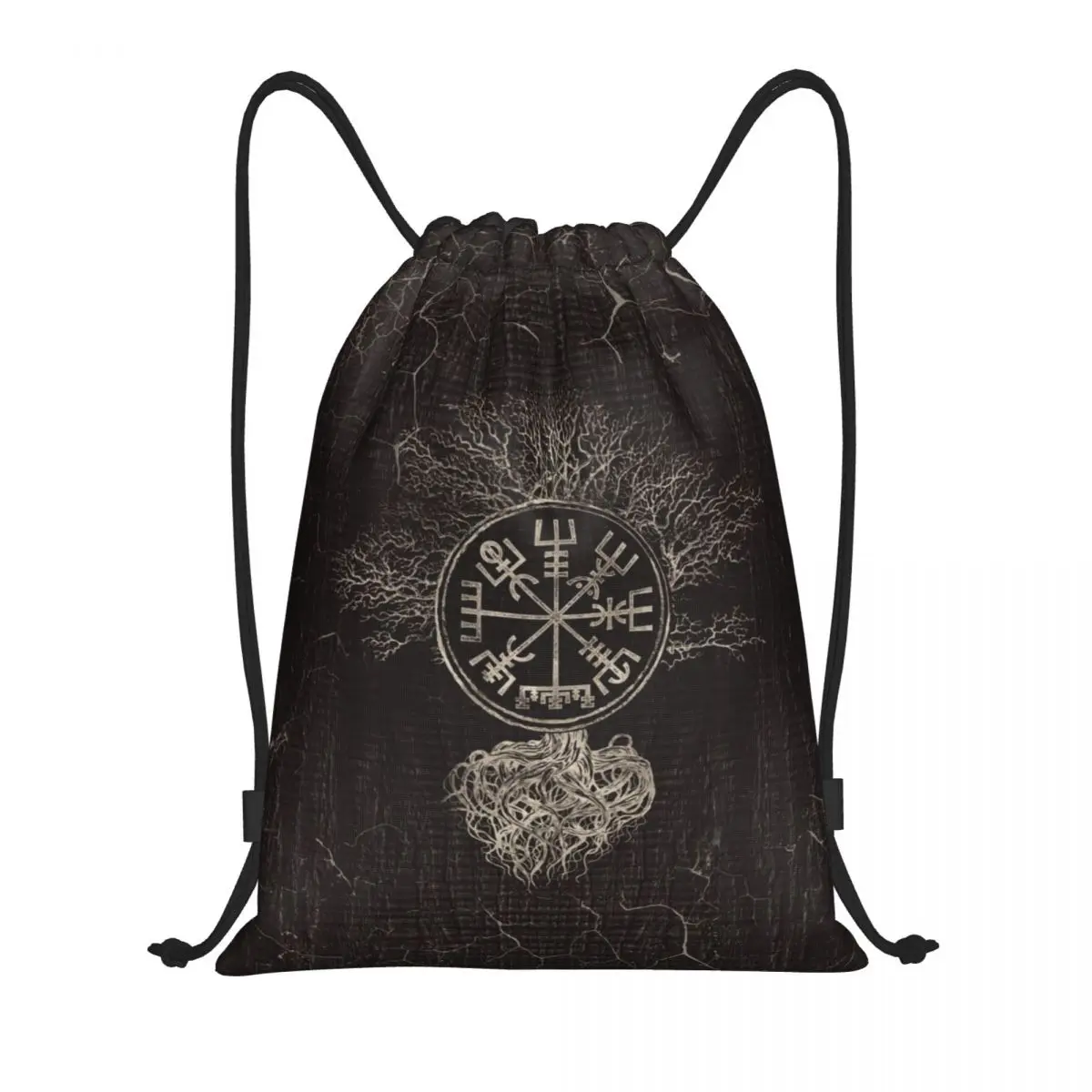 Custom Vegvisir And Tree Of Life Drawstring Bag Men Women Lightweight Yggdrasil Sports Gym Storage Backpack