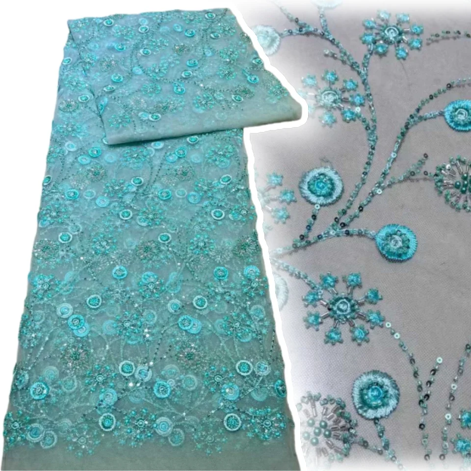 

High Quality 2025 Laces Fabric for African 5 Yards Wedding Beaded Lace Fabric with With Sequin Fabrics for Party Sewing CC1740