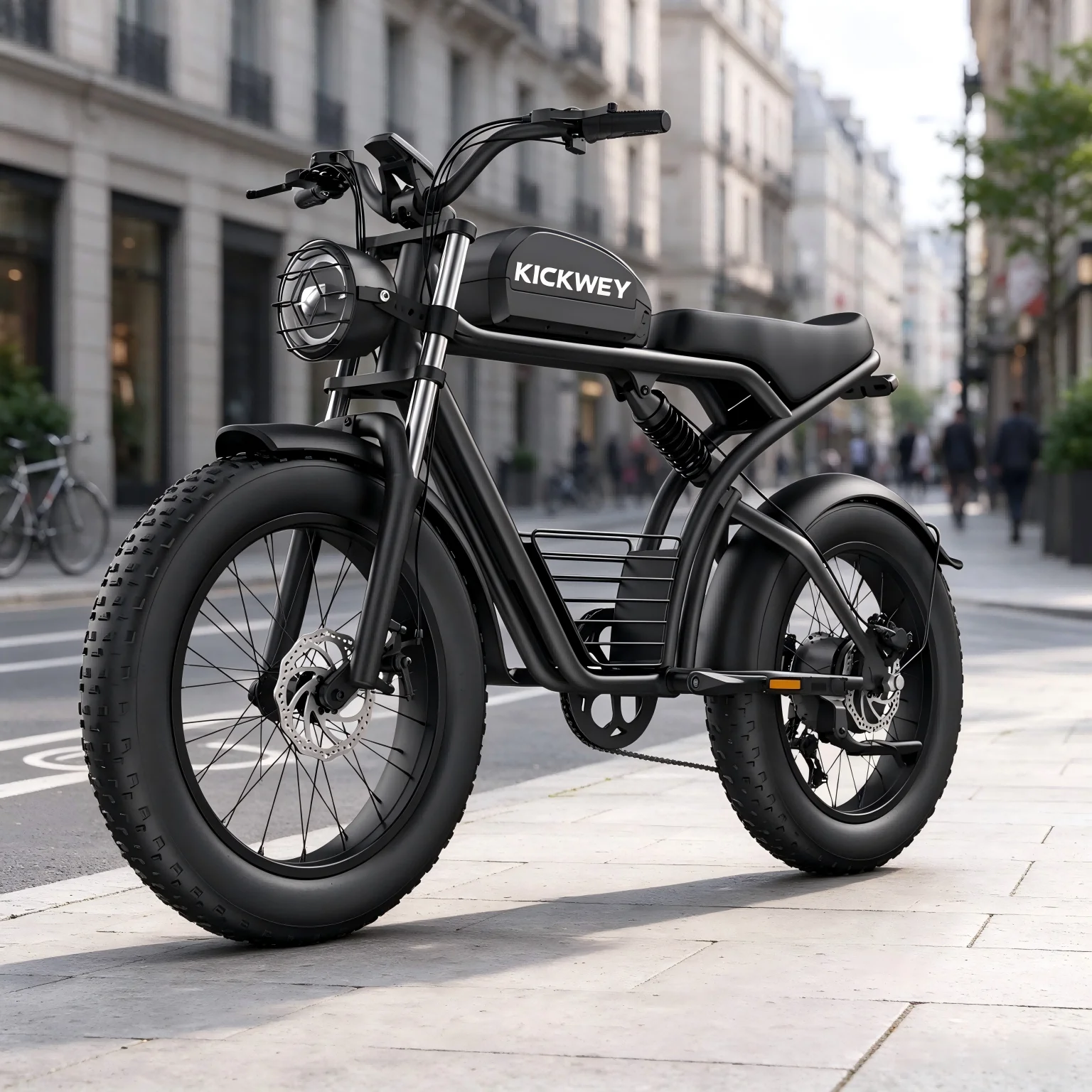 Kickwey K7 Bici Elettrica, 1500W 48V 23Ah Bici Elettrica Fuoristrada con Pneumatici Larghi da 20" e Doppia Sospensione, Bicicletta Elettrica Unisex Retrò (Stock UE)