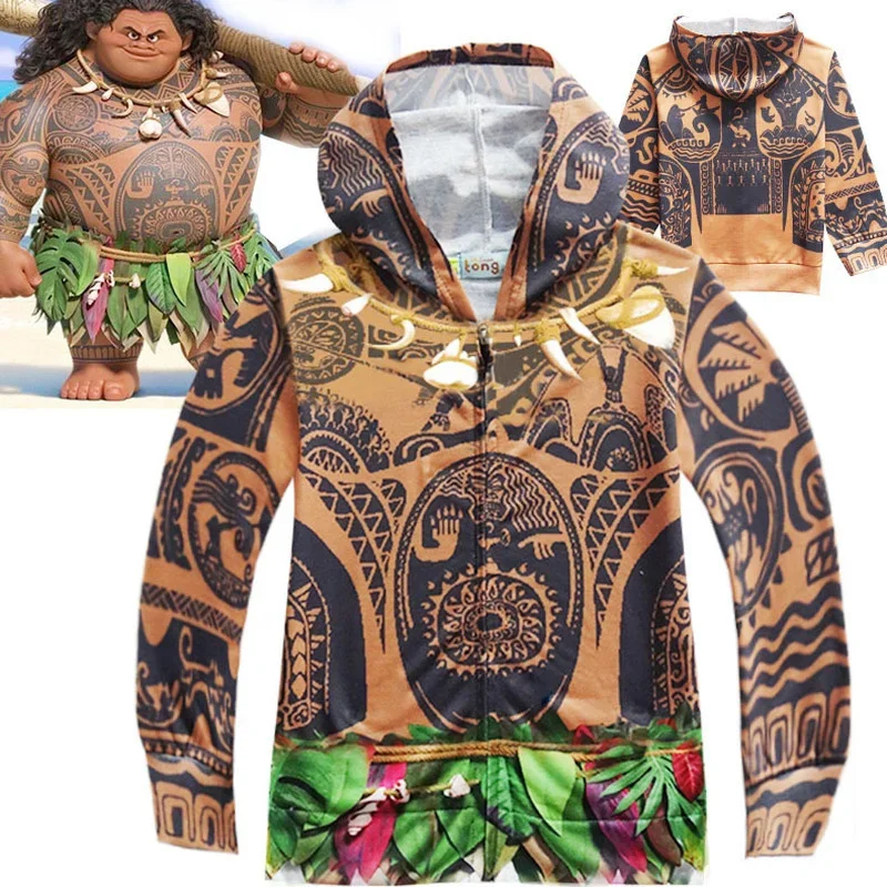 Moana Maui Jacket Coat Hoodie Costume Cartoon Print Child Boys Fancy Zip Up Sweatshirt Hooded Summer Birthday For Baby Kids BS37