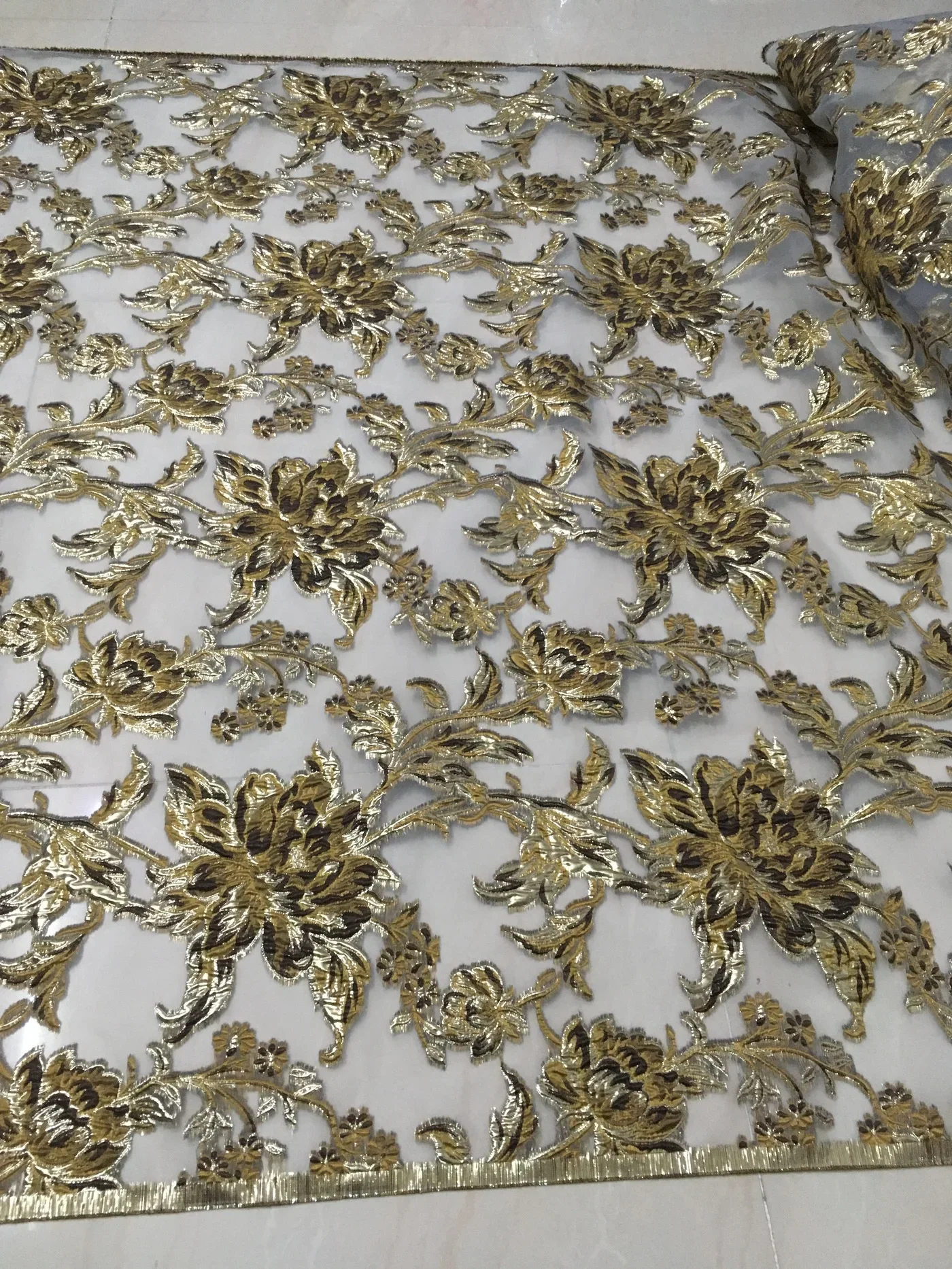 2023 Latest Gold African Jacquard Lace Fabric Gilding French Embroidery Nigerian Brocade Lace Fabric For Wedding Dress LJK21102