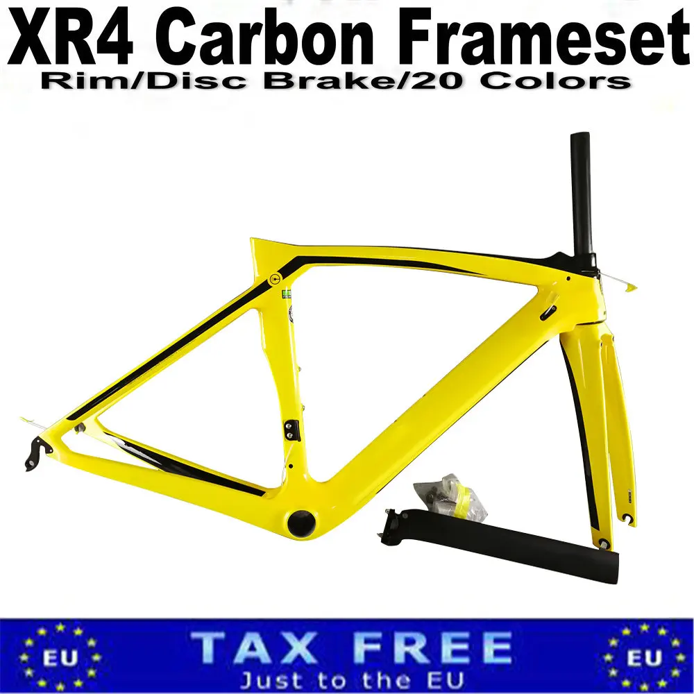 

Carbon Frame Road Bicycle Frameset, Yellow XR4 BB386, 20 Colors, T1000