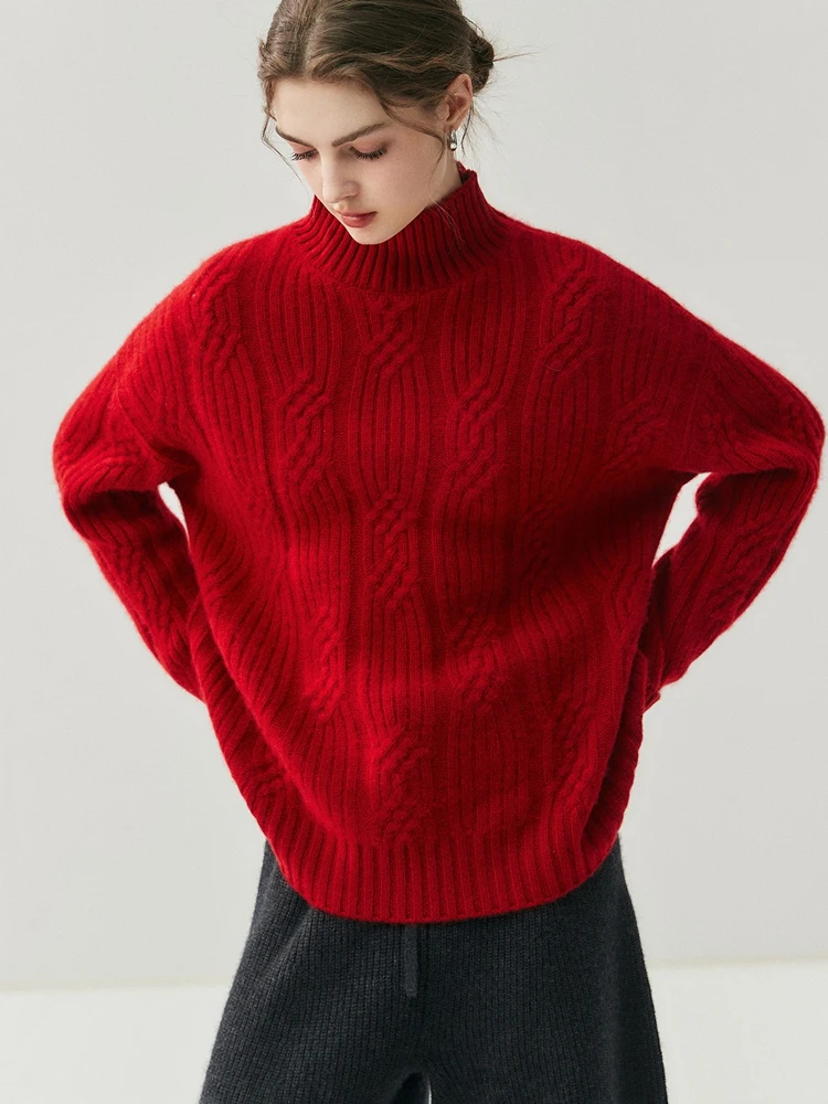 TLOML المرأة وهمية الرقبة البلوز 100% سترة الكشمير المعين سميكة متماسكة الخريف الشتاء نمط فضفاض غير رسمي الكشمير تريكو #5