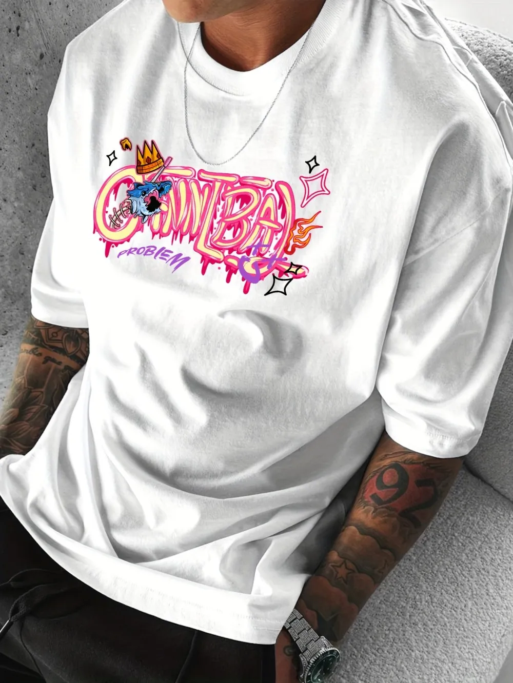 جديد الأمريكية الصيف الكرتون الشيطان الدب طباعة لينة، مريحة، تنفس جولة الرقبة تي شيرت في الهواء الطلق نمط الشارع الأعلى