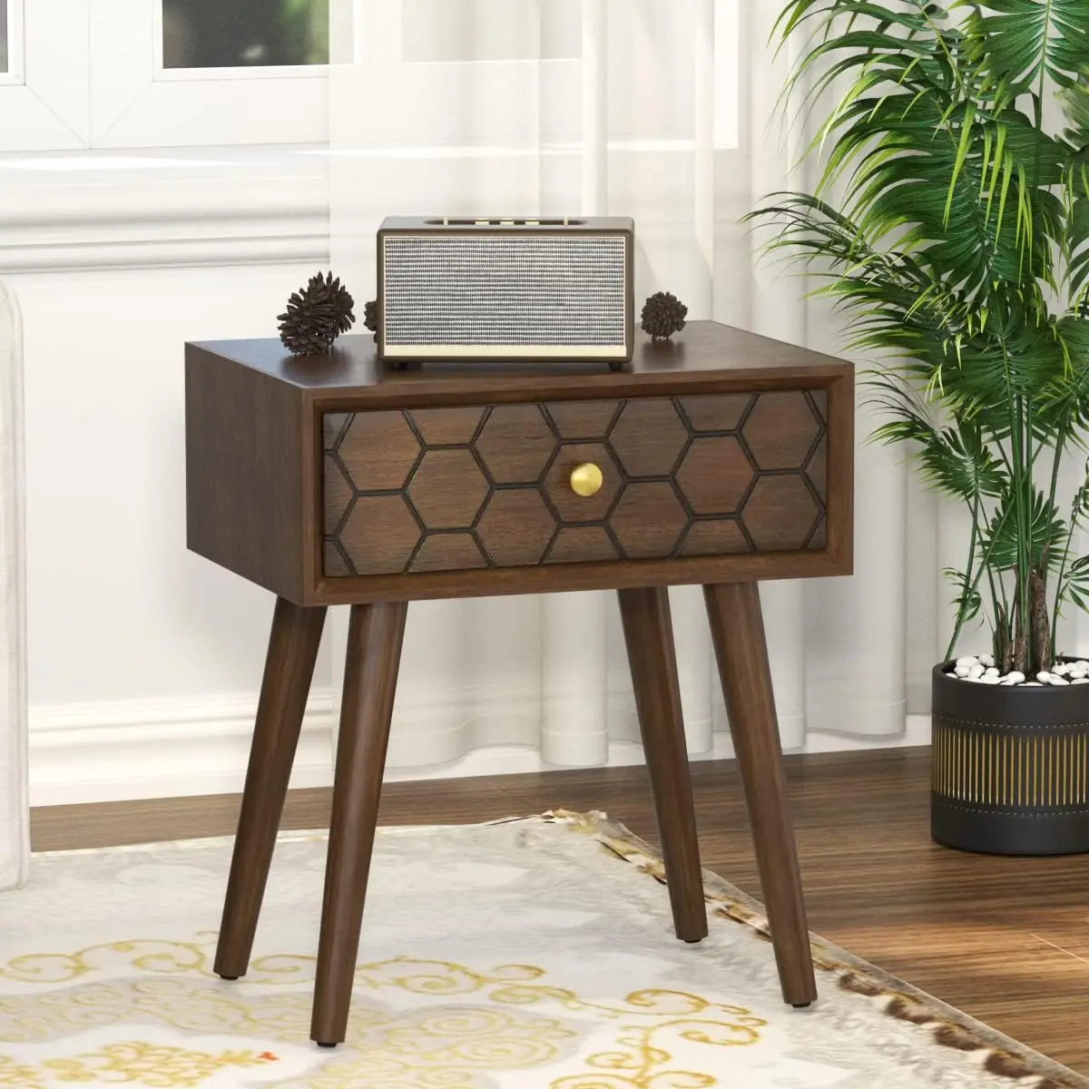 

Brown 1-Drawer Honeycomb Texture End Table, 19.8x14x22.3 inches, 20 lbs