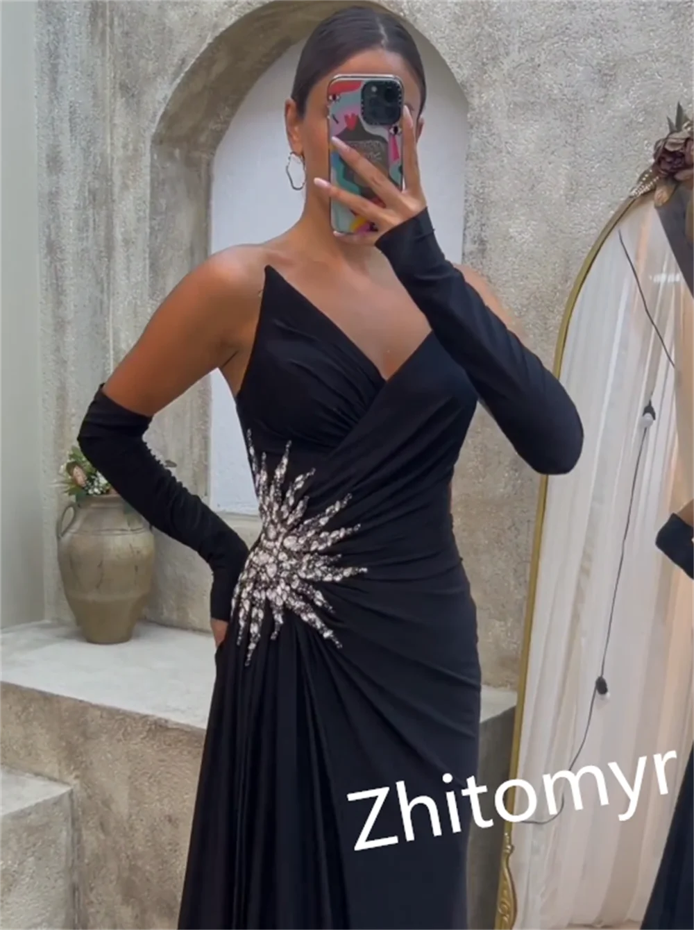 Ball  Exquisite Customized V-neck A-line Sweep/Brush Cocktail Dresses Paillette / Sequins Satin Prom Vestido Formatura