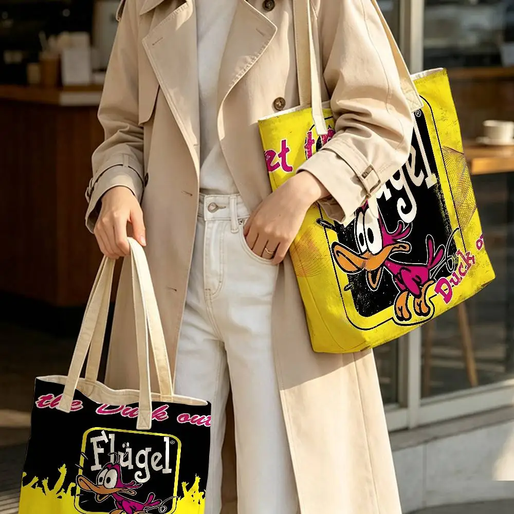 Flugels Drinking Linen Blend Cotton Polyester Tote Bag Strap Shoulder Purse Large Capacity For Travel Shopping