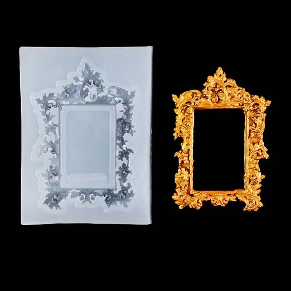 4Pcs Baroque Photo Frame Fondant Molds Vintage DIY Craft Air Dry Clay Molds Embossed Design Flexible Photo Frame Molds
