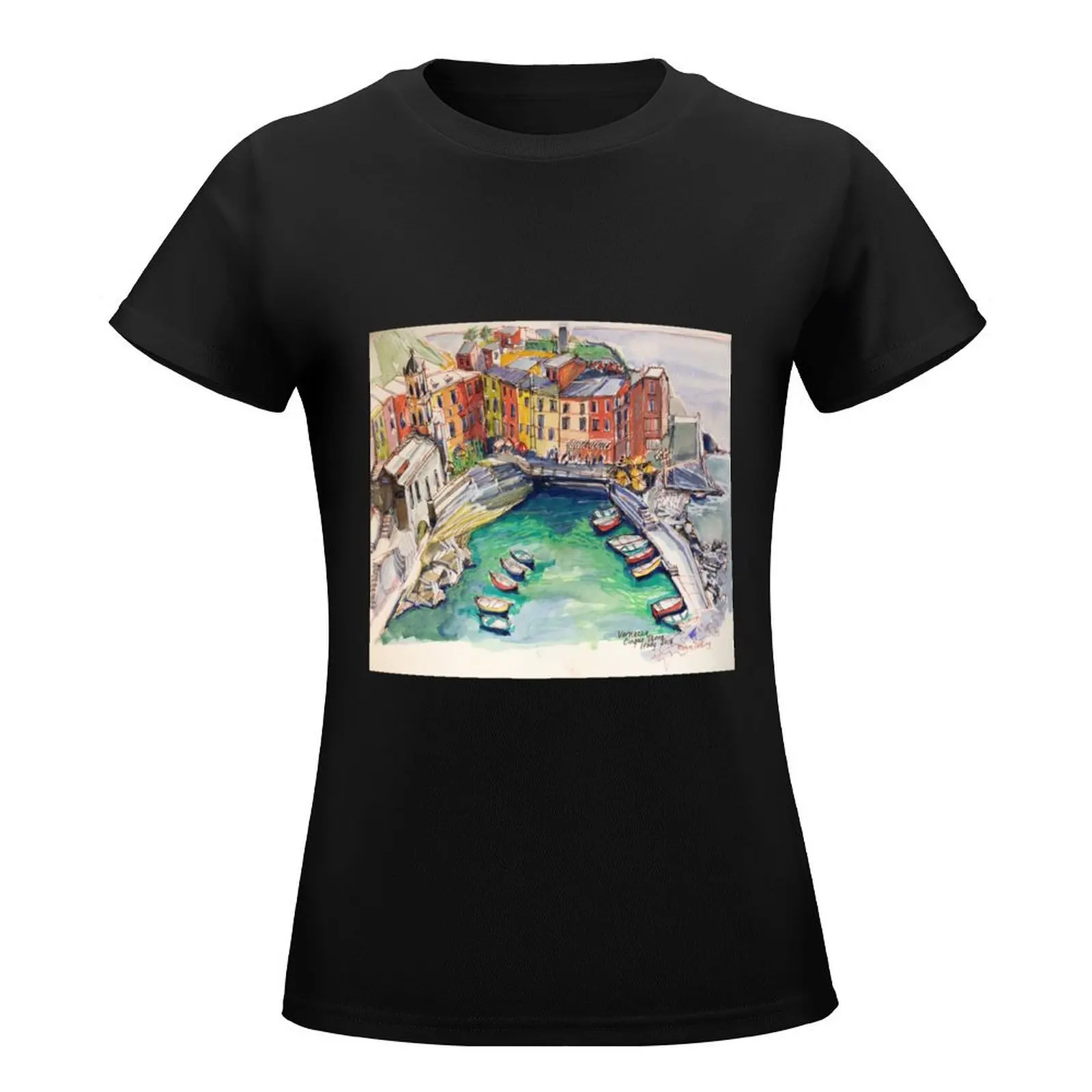 ‘Vernazza. Cinque Terre Italy’ p&w T-Shirt funny cute tops vintage clothes summer tops t shirts for Women loose fit