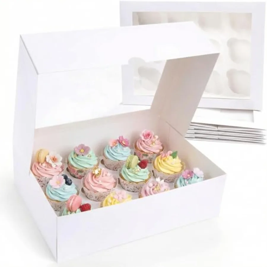 12 Count Cupcake Boxes, 6PCS Cupcake Container with Window Boxes Holding 72 Pastry Box for Birthday Holiday Party Bakery Suppli
