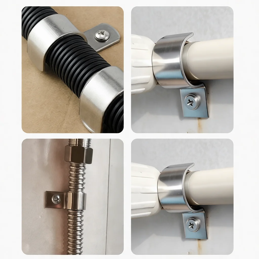 Stainless Steel 304 P Style Pipe Clip Single Hole Saddle Strap Conduit Mounting Bracket Industrial Pipe Fixing Clip