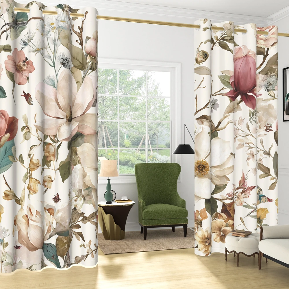 botanical-floral-print-grommet-blackout-curtains-2-panels-watercolor-flower-thermal-insulated-light-blocking-drapes-for-bedroom