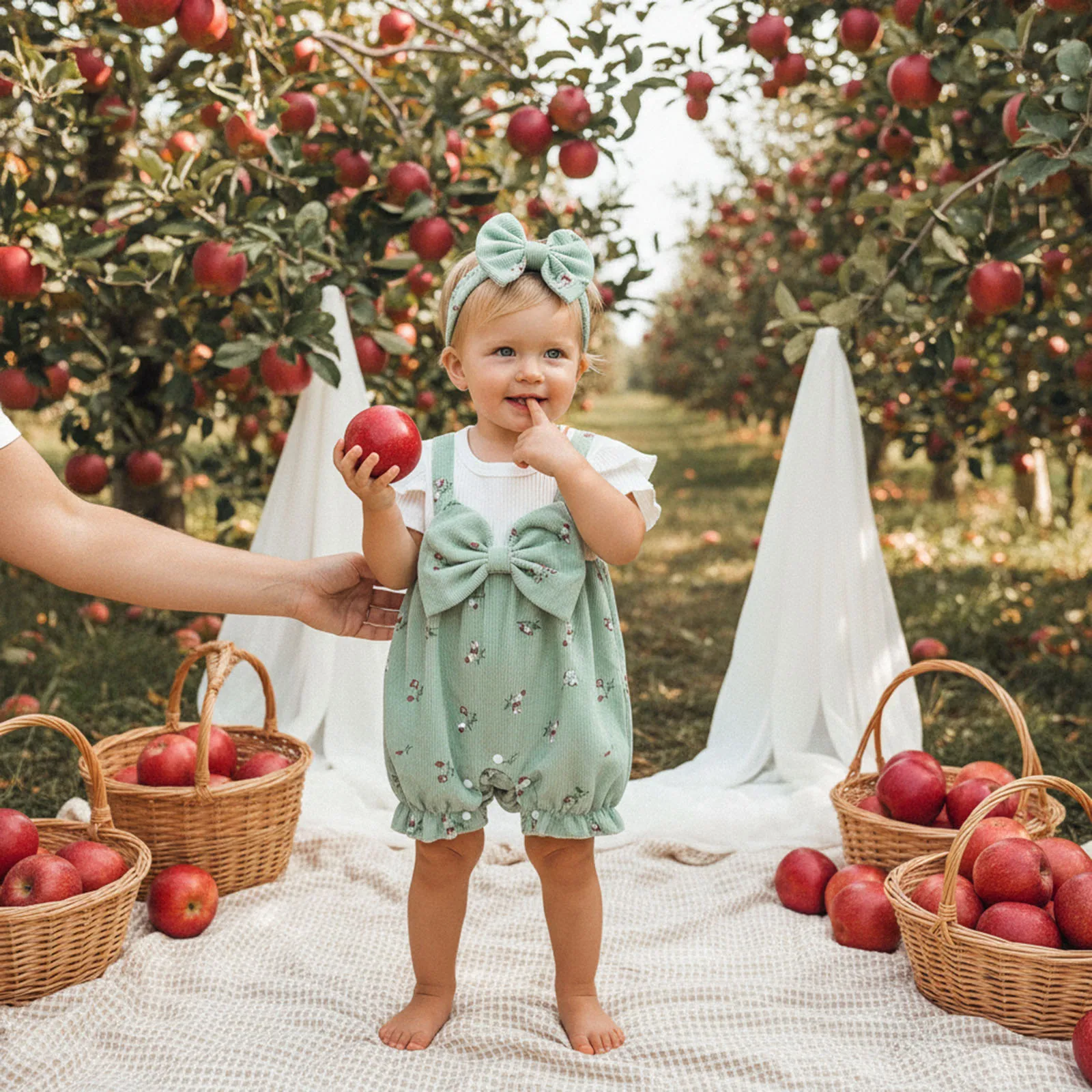 

Летний наряд для маленьких девочек, комбинезон с короткими рукавами и цветочным принтом, имитирующий две части, и повязка на голову с бантом, комплект из 2 предметов