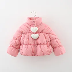 Winter New Two Fleece Love Quilted Cotton Coat For Girls Solid Color With Thick Plush Princess Cotton Coat