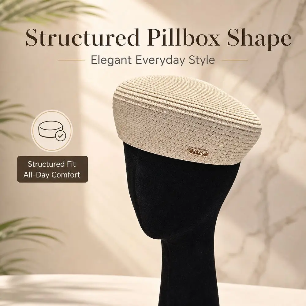 New Solid Women's Straw Pillbox Hat Round Shape Vintage Style Brimless Cap Structured Crown Women Sun Hat Formal Occasions