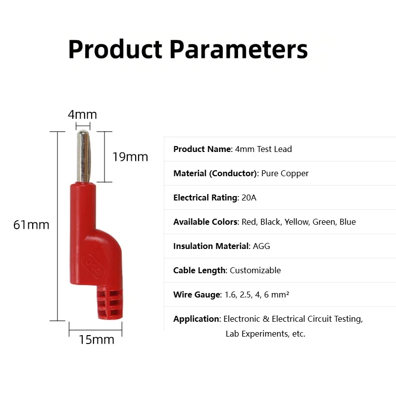 DCC 4mm Banana Plug Power Test Line Multicolor 20A Pure Copper 1.6mm² 2.5mm 4 Square Electronic Power Test Lead 20cm-200cm